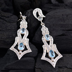 Lakshmi Blue Stud Earrings in Elegant Silver Design