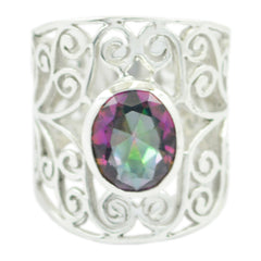 Lakshmi Filigree Solitaire Ring - Elegant Silver Design Mystic Quartz Multicolor