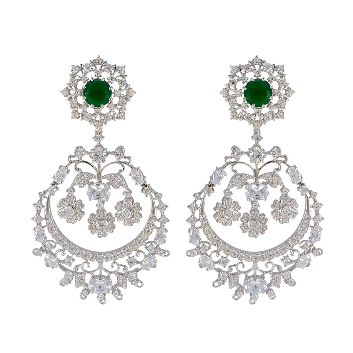 Lakshmi Green Stud Earrings with Elegant Floral Design Emerald CZ Green Stud