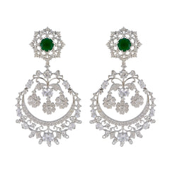 Lakshmi Green Stud Earrings with Elegant Floral Design Emerald CZ Green Stud