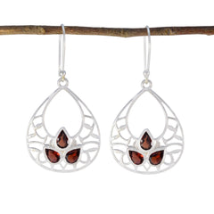 Layla Red Gemstone Earrings in Elegant Silver Design Garnet Red Dangle