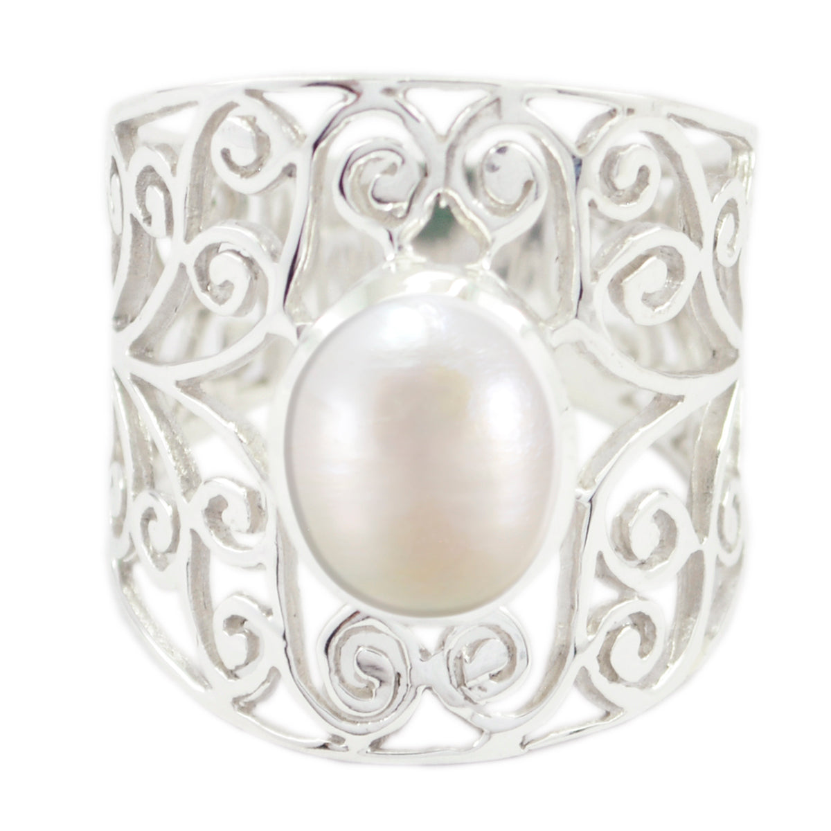 Leah Filigree White Solitaire Ring - Elegant Design Pearl White