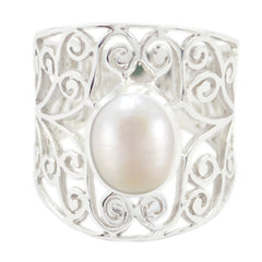 Leah Filigree White Solitaire Ring - Elegant Design Pearl White