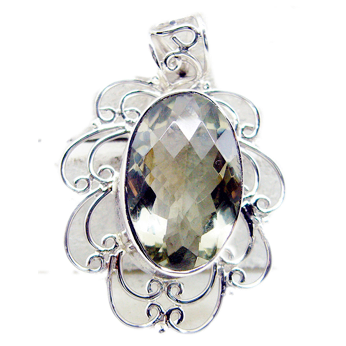Victoria Light Green Chunky Pendant in Silver Setting Green Amethyst Light Green Light Green