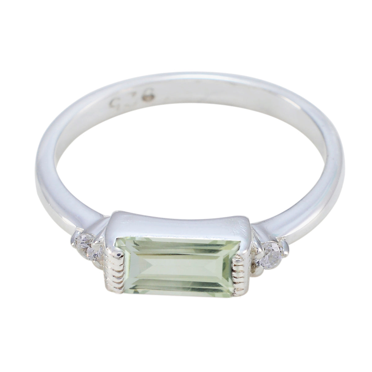 Rina Light Green Gemstone Halo Ring in Sterling Silver Green Amethyst Green