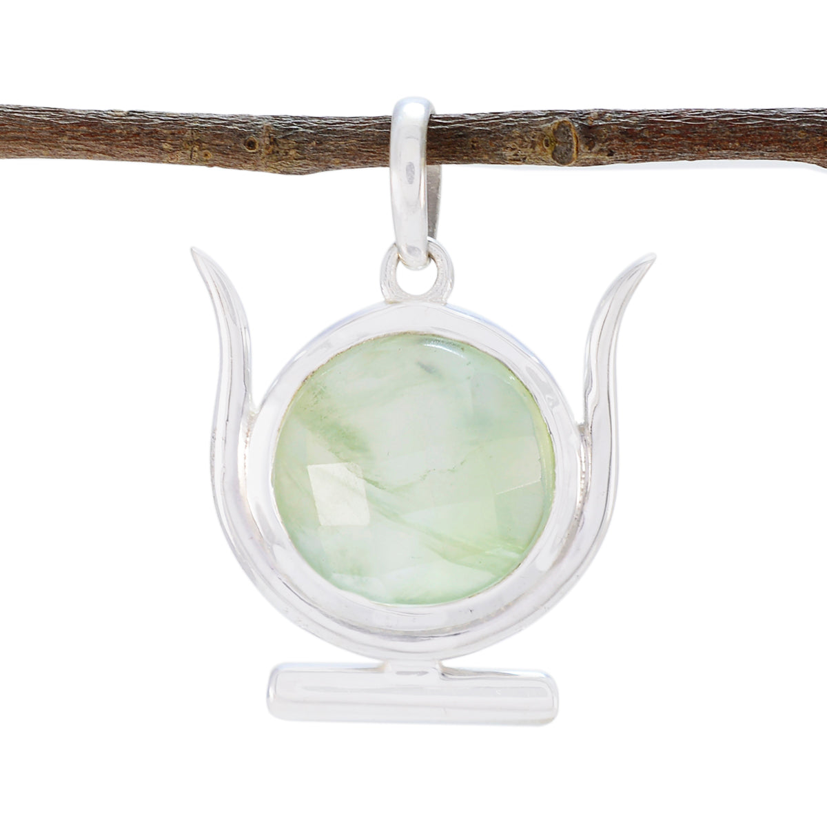 Leah Light Green Signet Pendant in Silver Frame Prehnite Light Green Light Green
