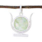 Leah Light Green Signet Pendant in Silver Frame Prehnite Light Green Light Green