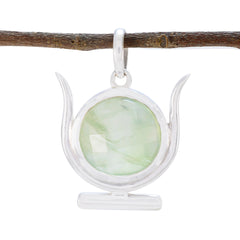 Leah Light Green Signet Pendant in Silver Frame Prehnite Light Green Light Green