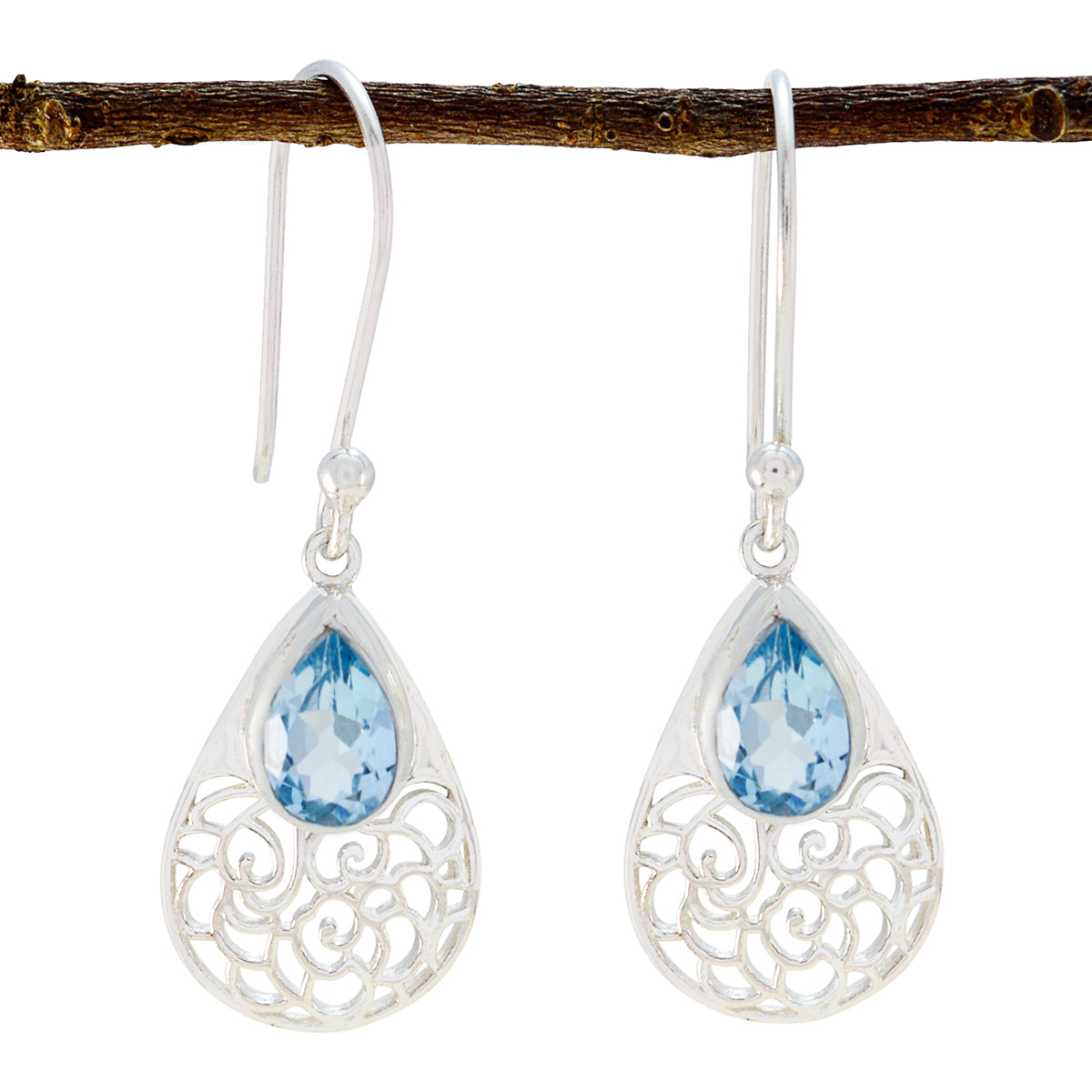 Ivy Lightweight Drop Earrings with Gemstone Charm Blue topaz Blue Dangle