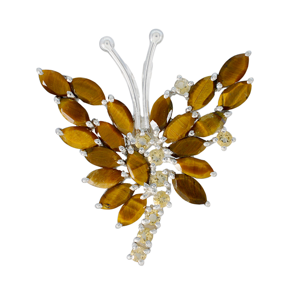 Lily Brown Jewelry Pendant Butterfly Tiger Eye Gem Tiger Eye Brown Brown