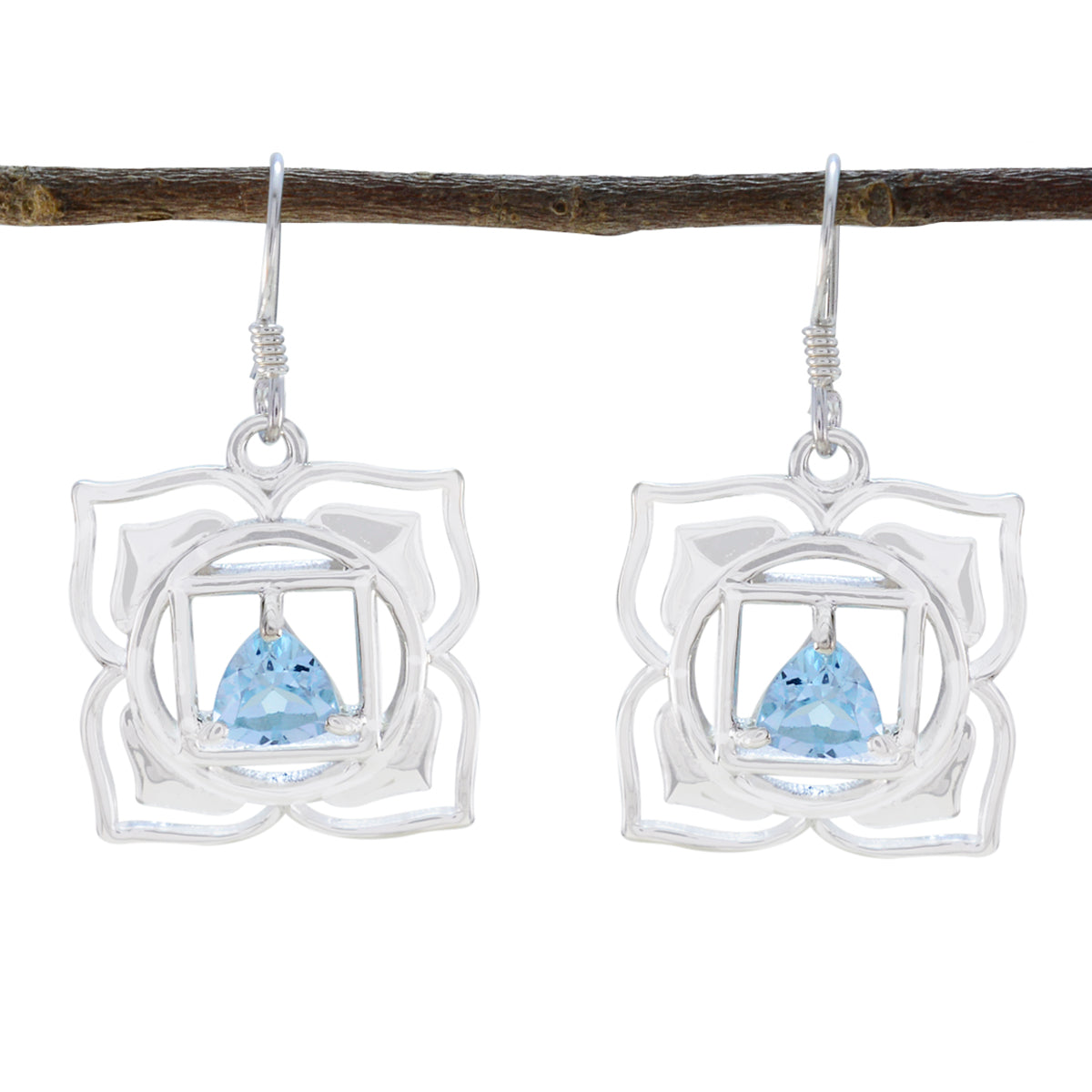 Lorena Blue Solitaire Earrings - Elegant Gemstone Jewelry Blue Topaz Blue Dangle