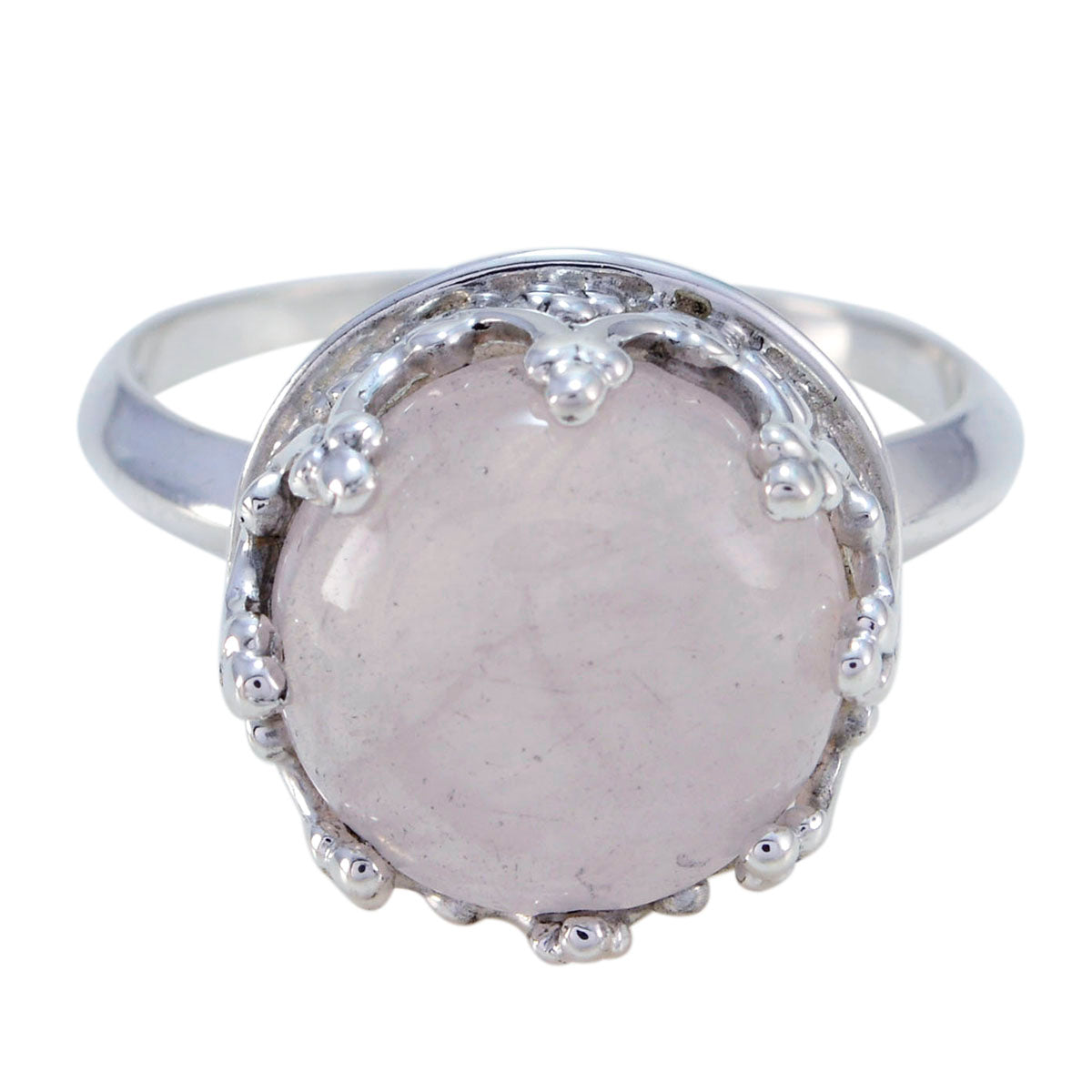 Lucia Art Deco Pink Ring with Sterling Silver Band Rose Quartz Pink