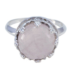 Lucia Art Deco Pink Ring with Sterling Silver Band Rose Quartz Pink