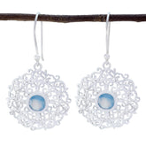 Lucia Blue Solitaire Earrings - Elegant Silver Design Chalcedony Blue Dangle