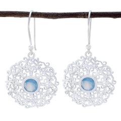 Lucia Blue Solitaire Earrings - Elegant Silver Design Chalcedony Blue Dangle