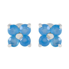 Lucia Blue Stud Earrings - Chic & Vibrant Gemstone Jewelry Blue Chalcedony Blue Stud