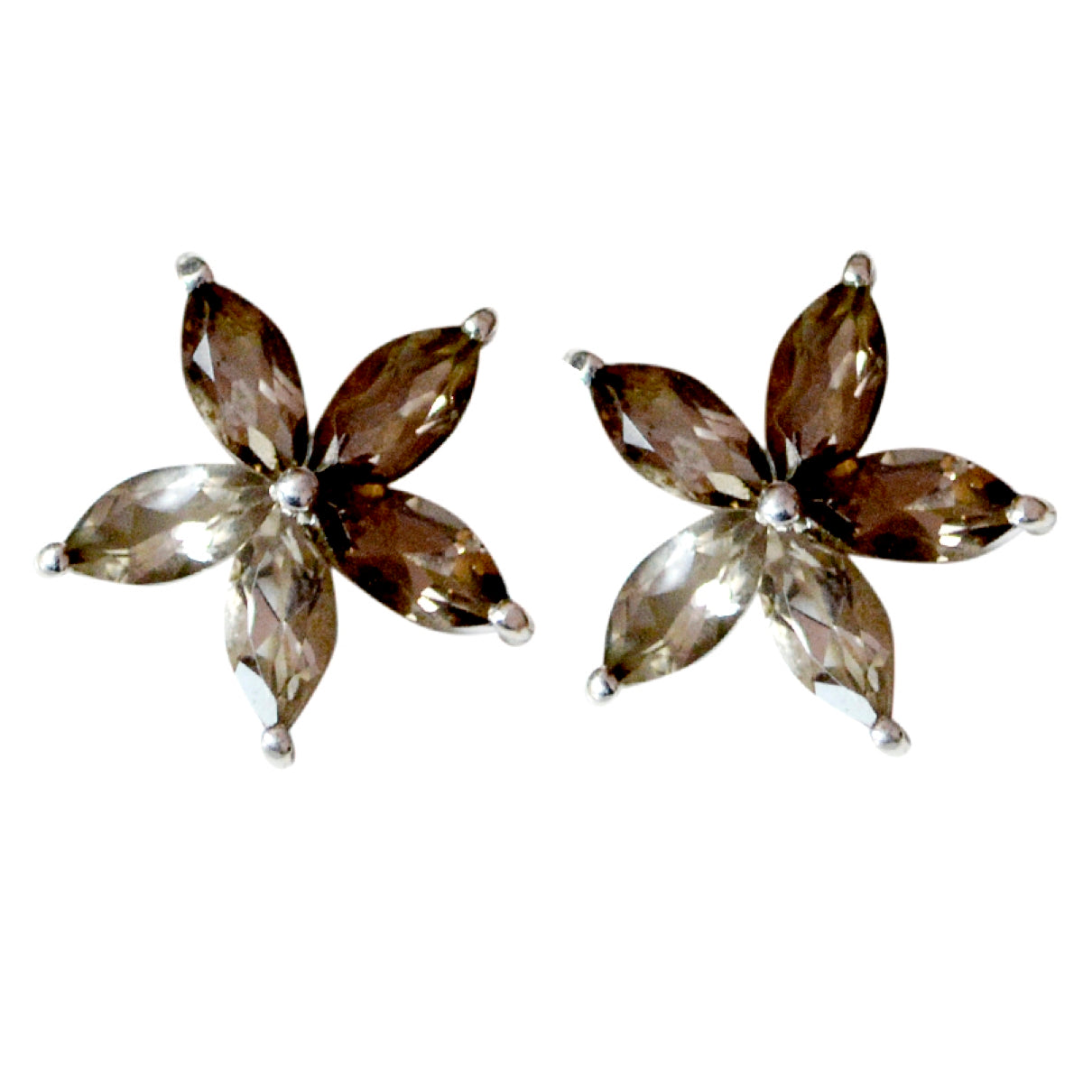 Lucia Brown Stud Earrings with Sparkling Gemstones Smoky Quartz Brown Stud