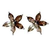 Lucia Brown Stud Earrings with Sparkling Gemstones Smoky Quartz Brown Stud