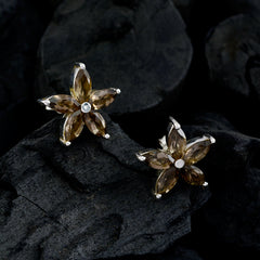Lucia Brown Stud Earrings with Sparkling Gemstones