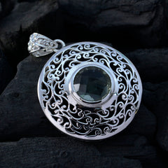 Lucia Green Statement Pendant in Intricate Silver Design