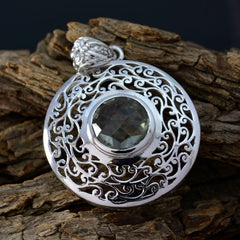 Lucia Green Statement Pendant in Intricate Silver Design