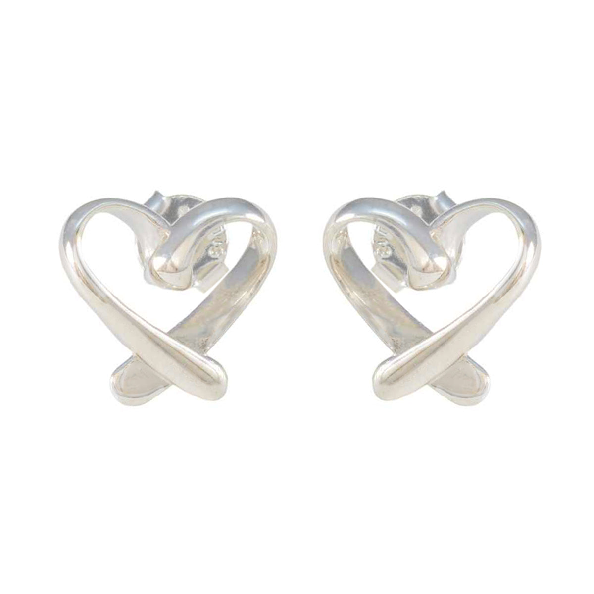 Lucia Silver Stud Earrings in Heart Design Plain Gray Stud