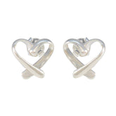 Lucia Silver Stud Earrings in Heart Design Plain Gray Stud