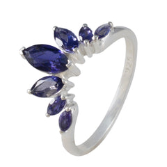 Jiwoo sterling silver ring with marquise blue stones arranged in a crown motif blue gemstone crown ring