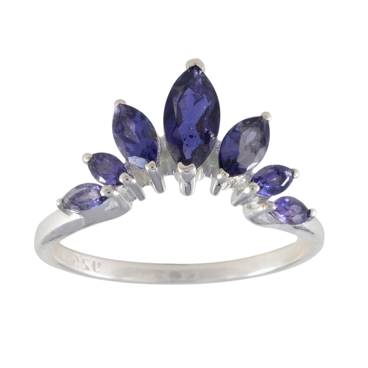 Jiwoo blue gemstone crown ring sterling silver marquise cut blue stones tiara style delicate band