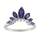 Jiwoo blue gemstone crown ring sterling silver marquise cut blue stones tiara style delicate band