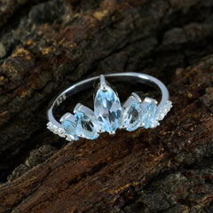 Angel sterling silver ring with marquise blue stones and accent diamonds forming a blue gemstone crown ring
