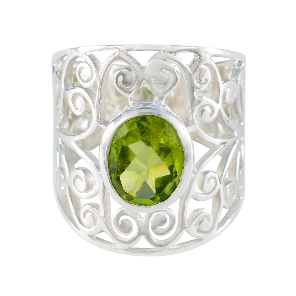 Luna Filigree Green Ring - Elegant Gemstone Jewelry Peridot Green