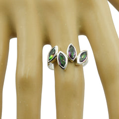 Patricia silver ring with four marquise multicolored stones on a hand model multicolor gemstone statement ring