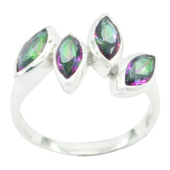Patricia silver ring with four marquise multicolor stones in alternating leaf design multicolor gemstone statement ring