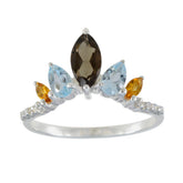 Soojin multicolor crown gemstone ring silver band marquise smoky quartz with blue topaz and citrine accents