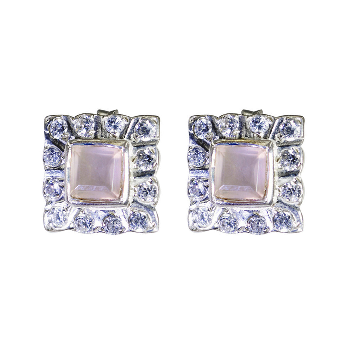 Luna Pink Stud Earrings with Elegant Gemstone Design Rose Quartz Pink Stud
