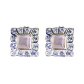 Luna Pink Stud Earrings with Elegant Gemstone Design Rose Quartz Pink Stud