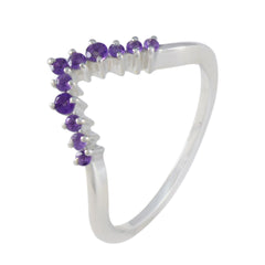 Jia delicate sterling silver V shaped purple gemstone crown ring with prong set round purple stones for stacking