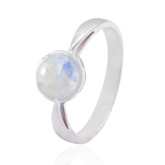 Maria sterling silver ring with round moonstone cabochon white solitaire gemstone ring for everyday wear