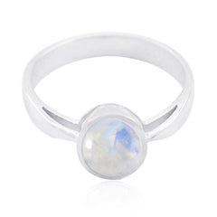 Maria white solitaire gemstone ring with round moonstone set in polished sterling silver band