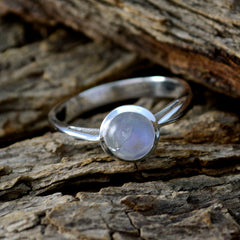 Maria white solitaire gemstone ring in sterling silver with round moonstone on delicate band