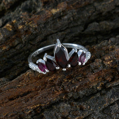 Layla silver red gemstone crown ring with marquise garnet stones and pave diamond accents for elegant wear