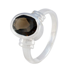 Mila Luxurious Brown Solitaire Ring with Silver Band