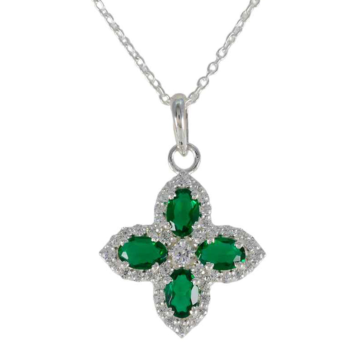 Tereza Luxurious Green Pendant with Diamond Accent Emerald CZ Green Green