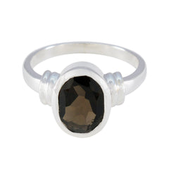 Mila Luxurious Brown Solitaire Ring with Silver Band smoky quartz Brown