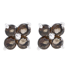 Mariana Brown Stud Earrings for Everyday Glam Smoky Quartz Brown Stud
