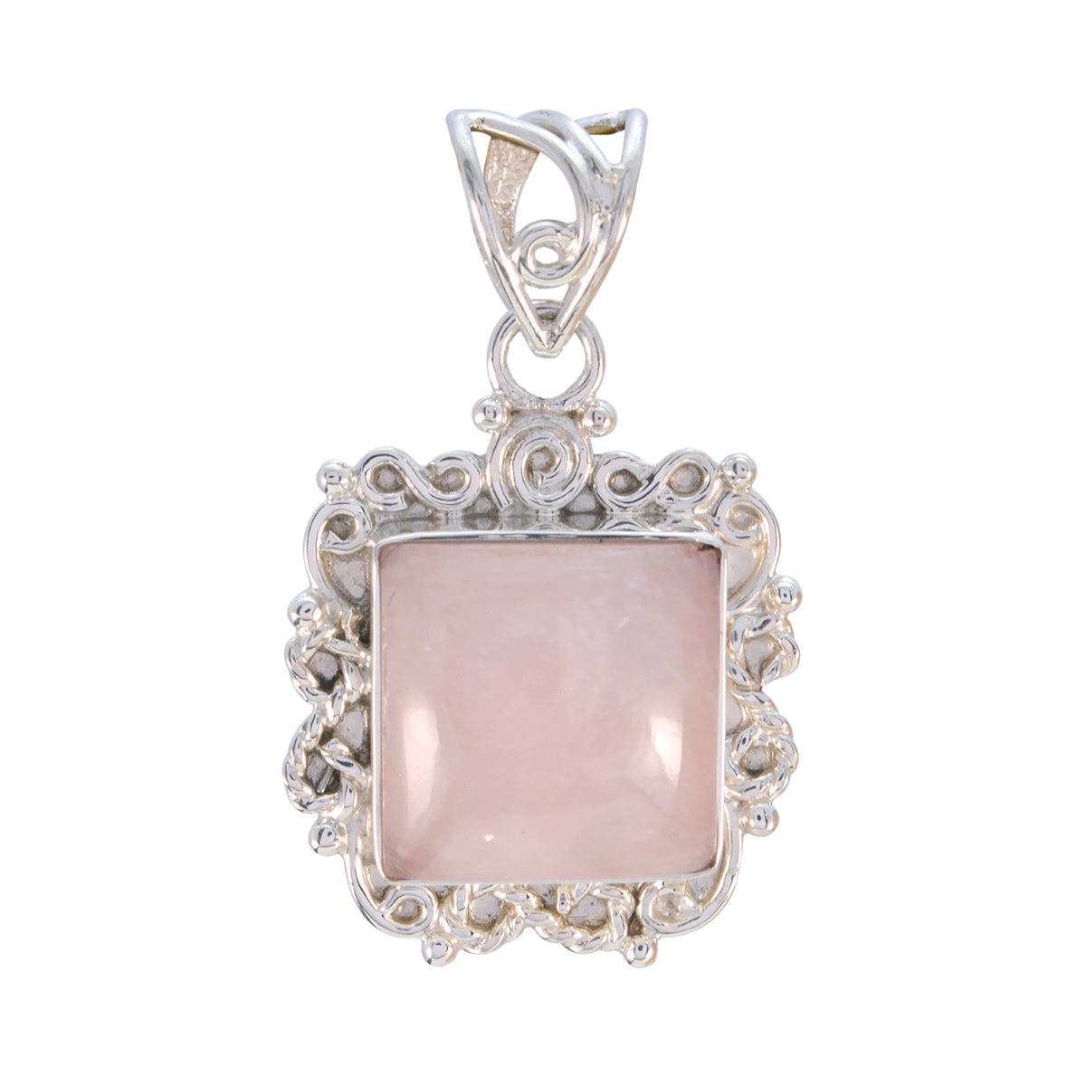 Marie Pink Statement Pendant with Elegant Silver Frame Rose Quartz Pink Pink