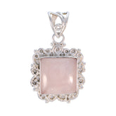 Marie Pink Statement Pendant with Elegant Silver Frame Rose Quartz Pink Pink