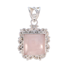 Marie Pink Statement Pendant with Elegant Silver Frame Rose Quartz Pink Pink
