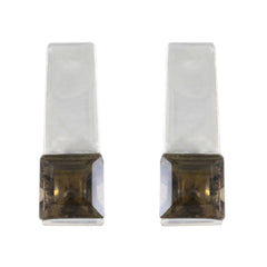 Mathilde Brown Solitaire Stud Earring for Everyday Glam Smoky Quartz Brown Stud